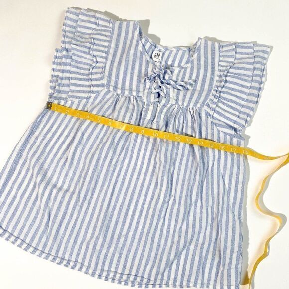 Gap blue pinstripe flutter sleeve tie front blouse - Picture 6 of 8